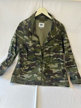 Old Navy Women's Olive Green Camo Drawstring Utility Jacket